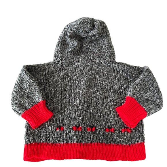 Handmade Toddler Hooded Cardigan Sweater Gray Red Ladybug Details & Buttons 2T - Picture 2 of 5